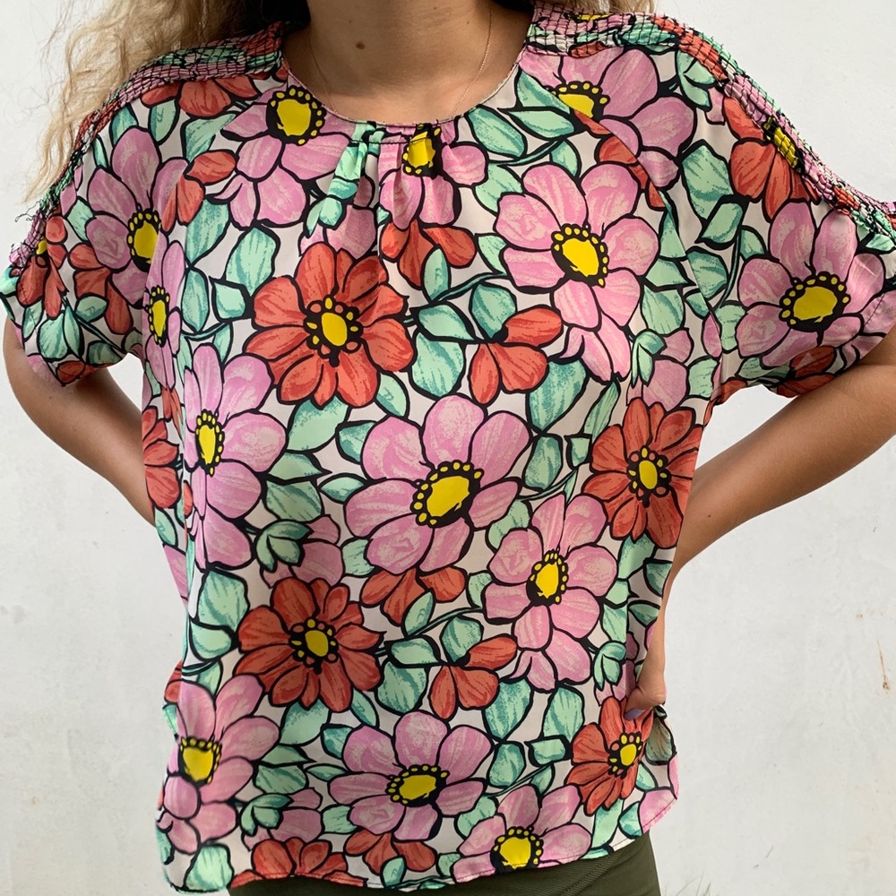 Zara floral silk colorful blouse